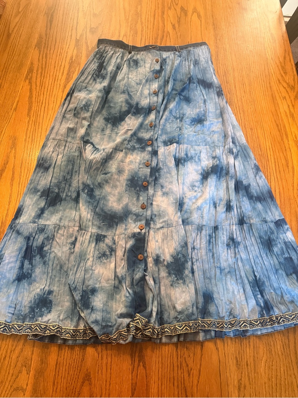 St. John's Bay Blue Tie-Dye Button-Front Maxi Skirt